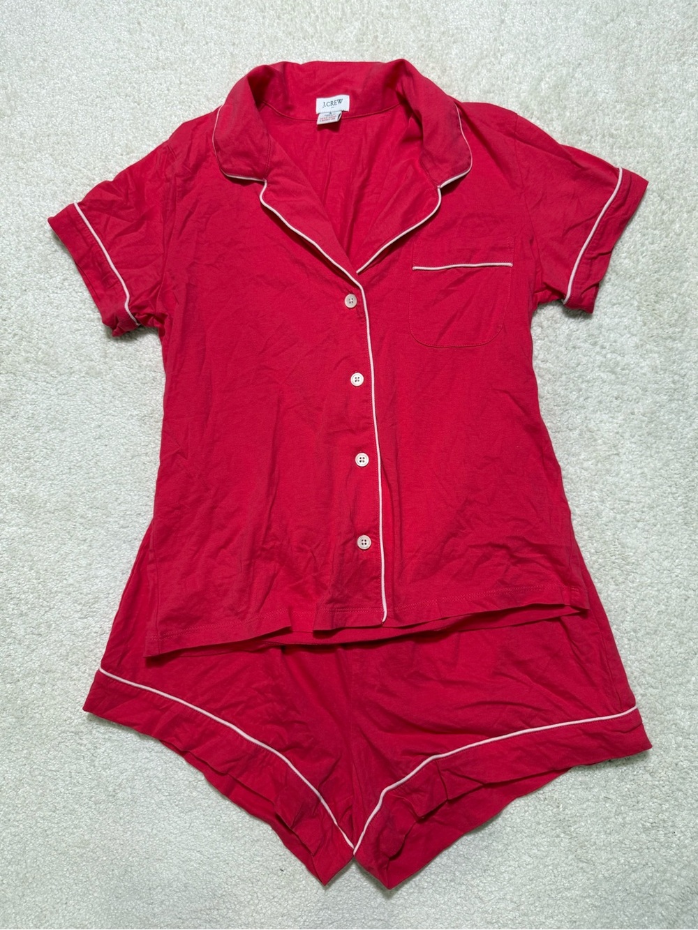 J. Crew Short Sleeve Knit Pajama Set Sleep Lounge Pink White Size Medium